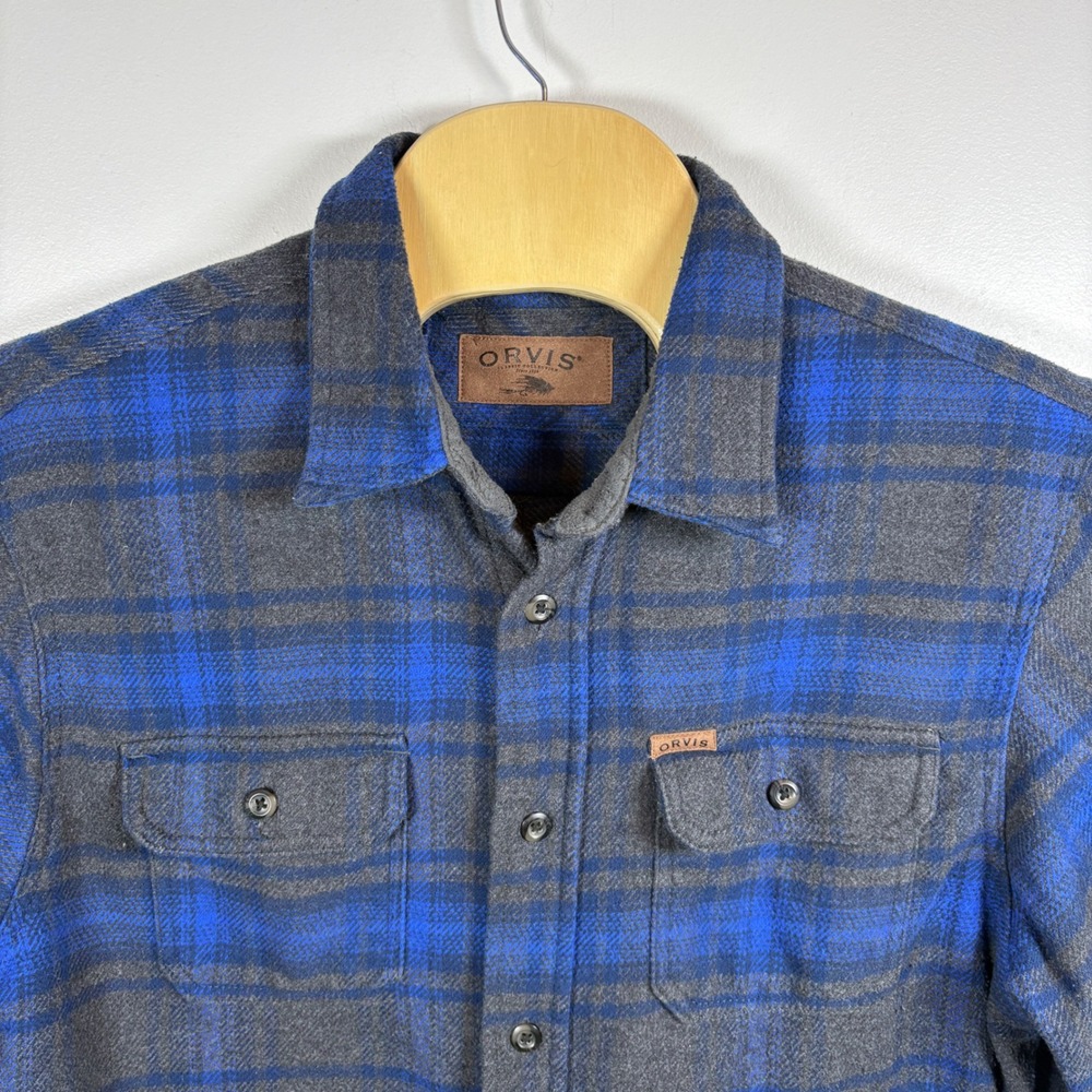 Orvis Classic Collection Mens XL Blue Grey Plaid Flannel Button Down Shirt L/S